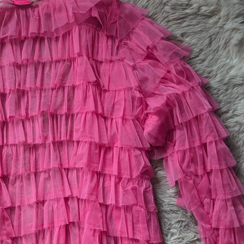 EUC Torrid x Betsey Johnson Pink Mesh Ruffle Tiered Kimono - Picture 15 of 16